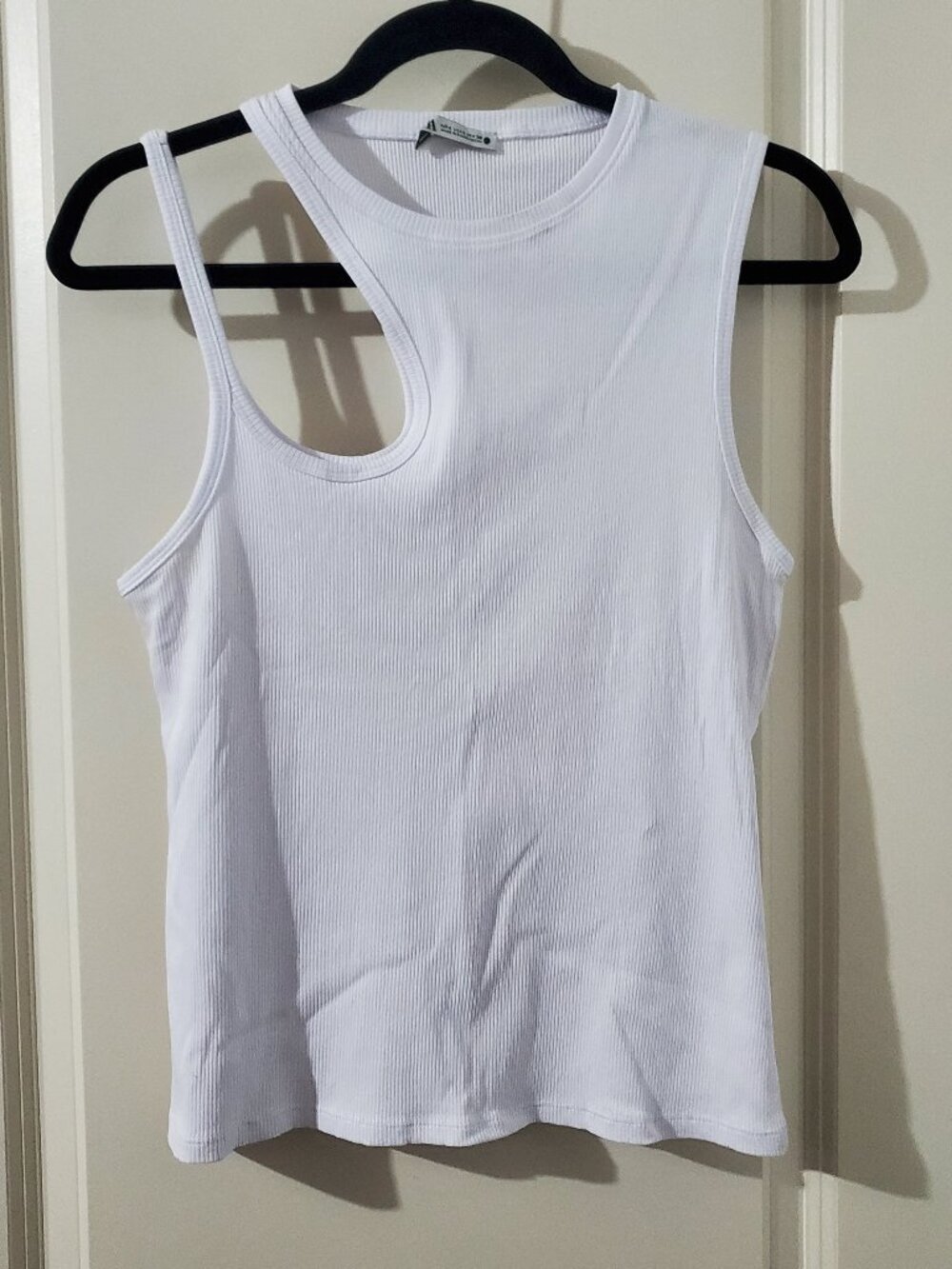Zara White Ribbed Asymmetrical Cutout Detail Tank Top